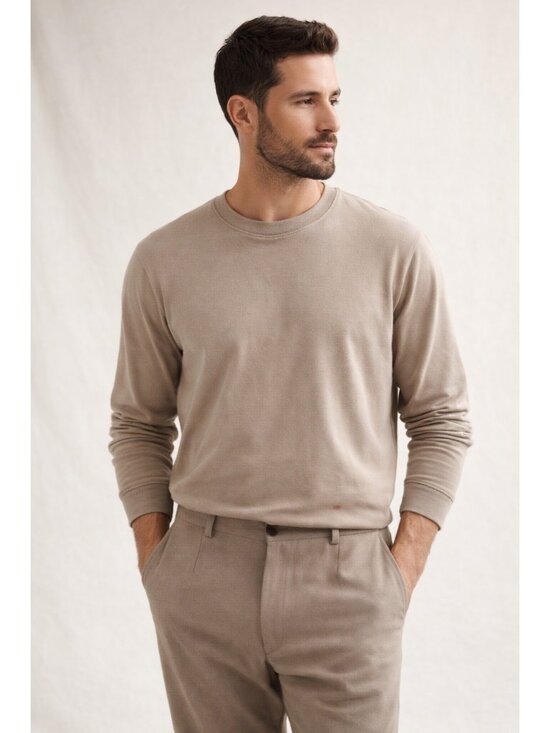 Robert Barakett Other - Robert Barakett Mens L Pima Cotton Long Sleeve Tee Beige Luxury Soft Casual